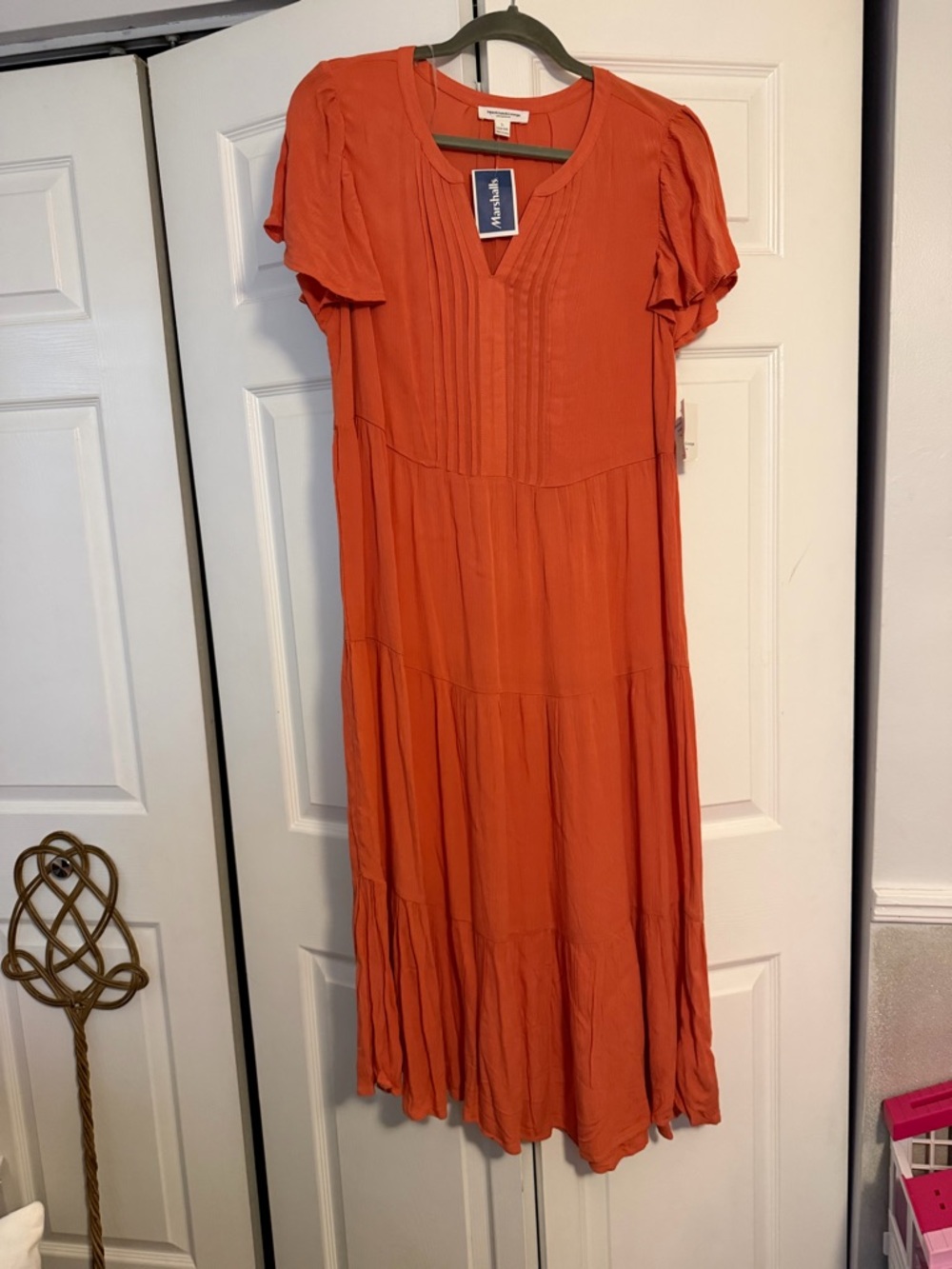 beachlunchlounge Rust Orange Tiered V-Neck Maxi Dress